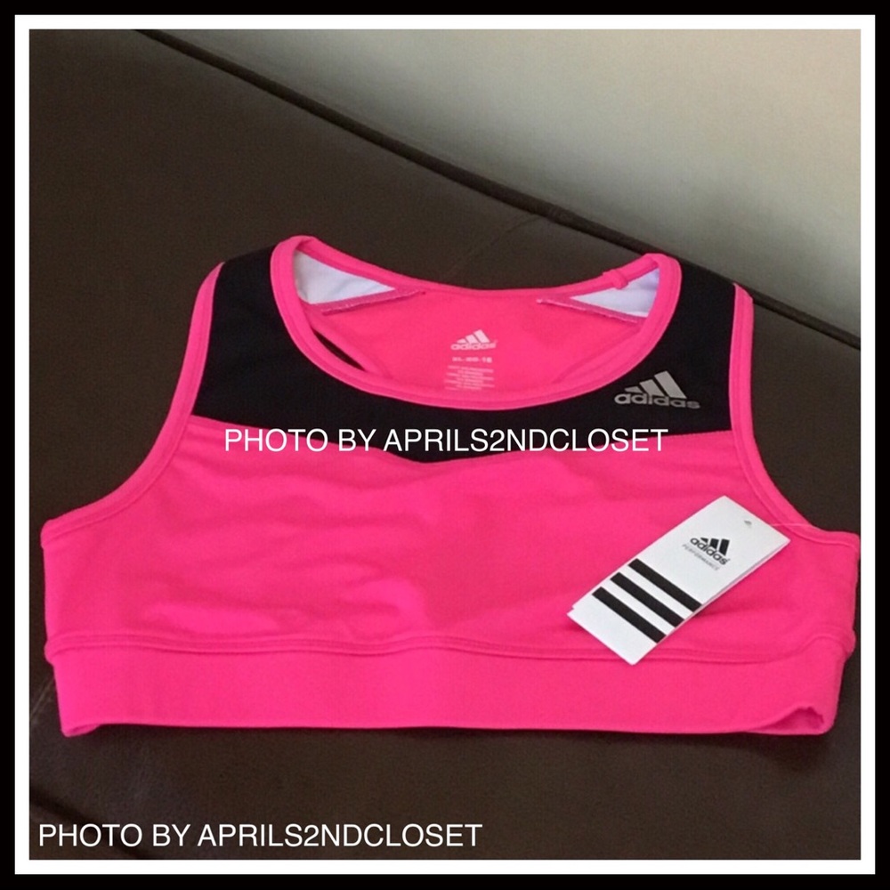 ADIDAS SPORT TANK ATHLETIC BLACK & PINK GYM SPORTS BRA CROPPED TANK - Picture 5 of 8